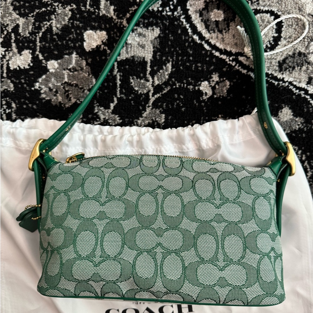 COACH Women's Green Signature Jacquard Demi Shoulder Bag